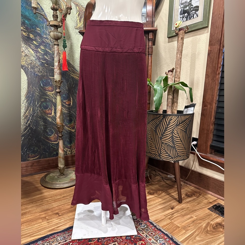 EUC MAPLE Vibrant Red High-Low Pleated Maxi Skirt nice elegant flow